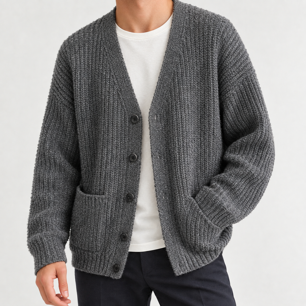 Nico Ribbed Cardigan - Dark Gray