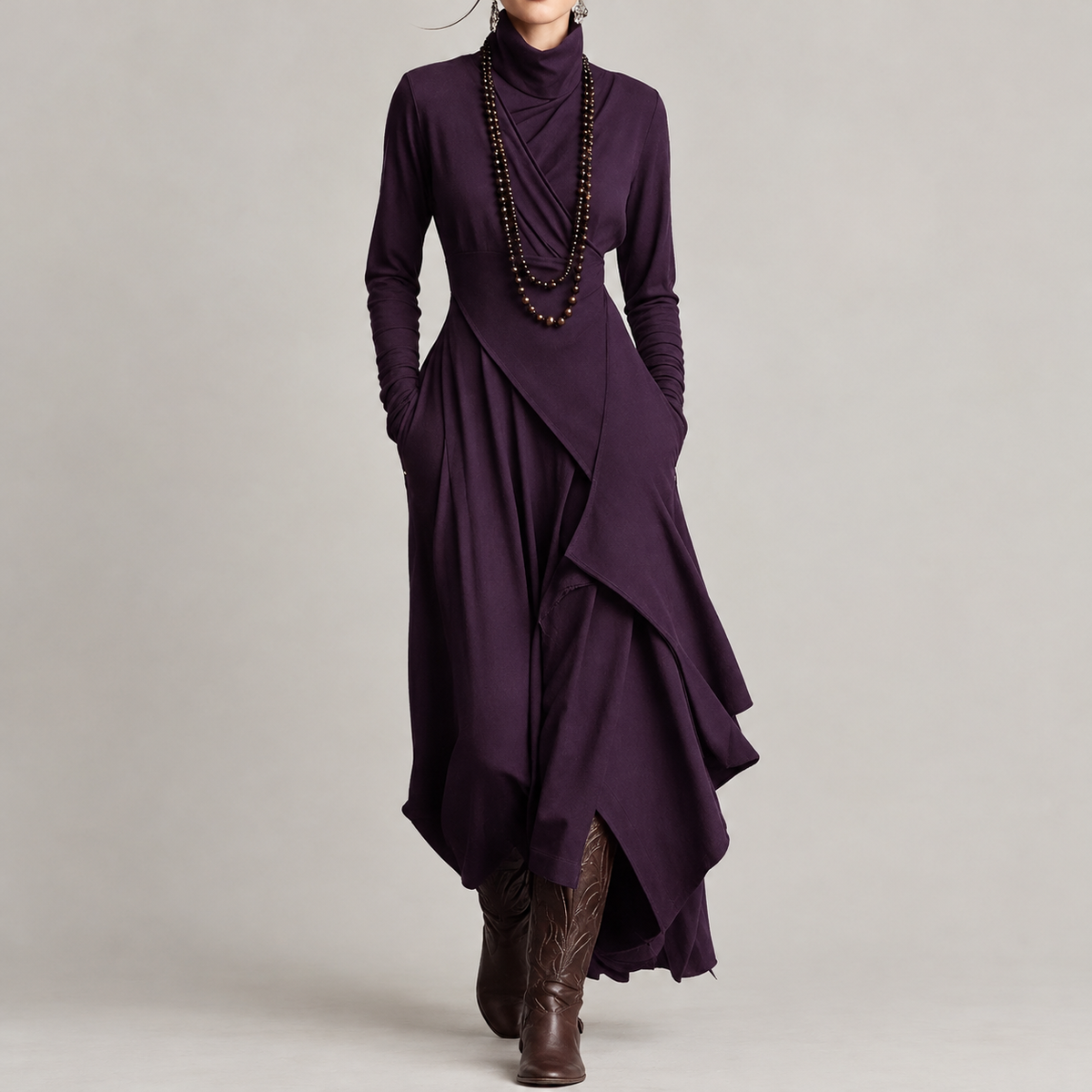 Florina Asymmetric Midi Dress - Purple