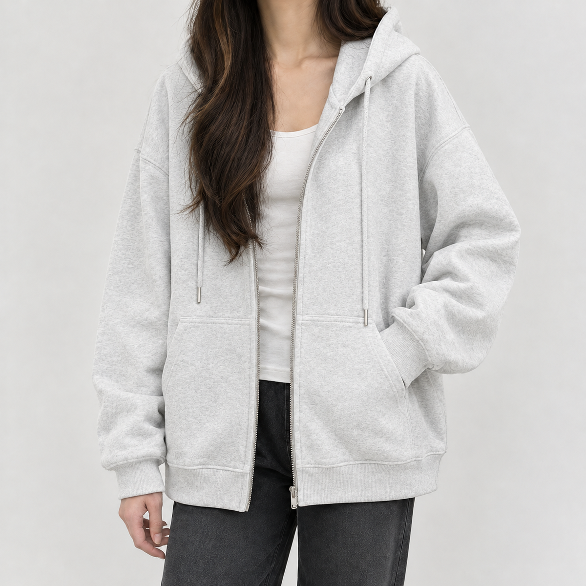 Elsebeth Oversized Zip Hoodie - White Gray