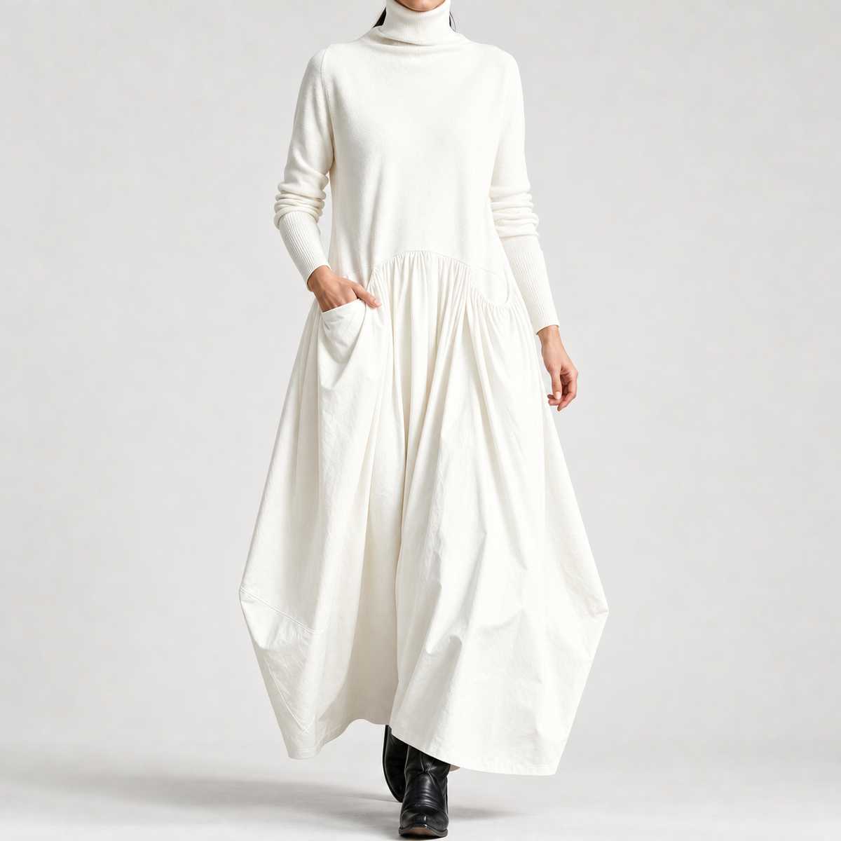 Bice Balloon Maxi Dress - White
