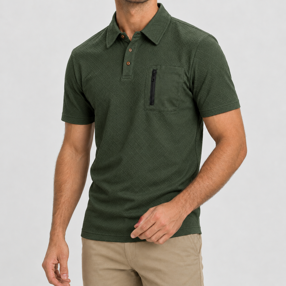 Frans Zip Pocket Polo - Military Green