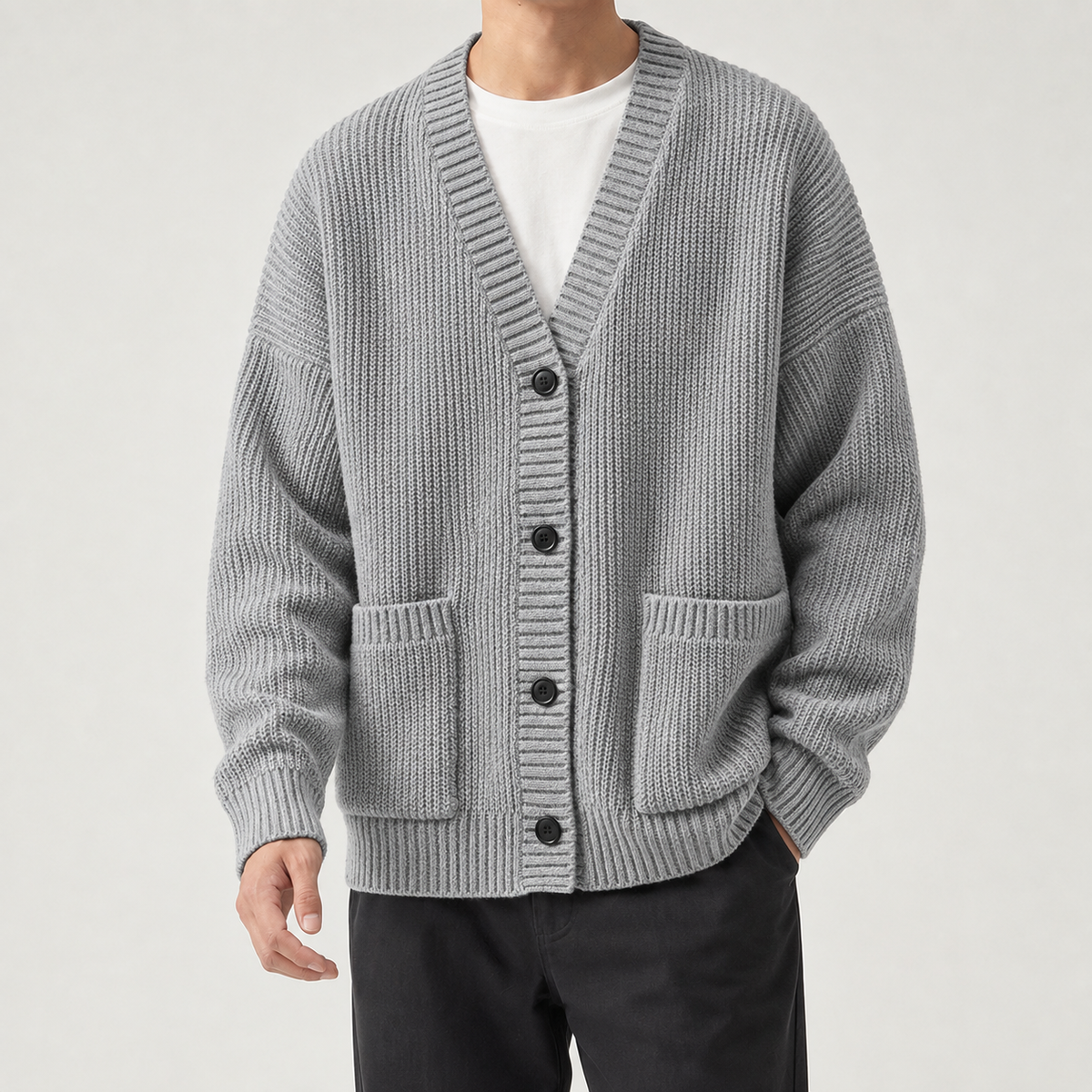 Kieran Ribbed Cardigan - Gray