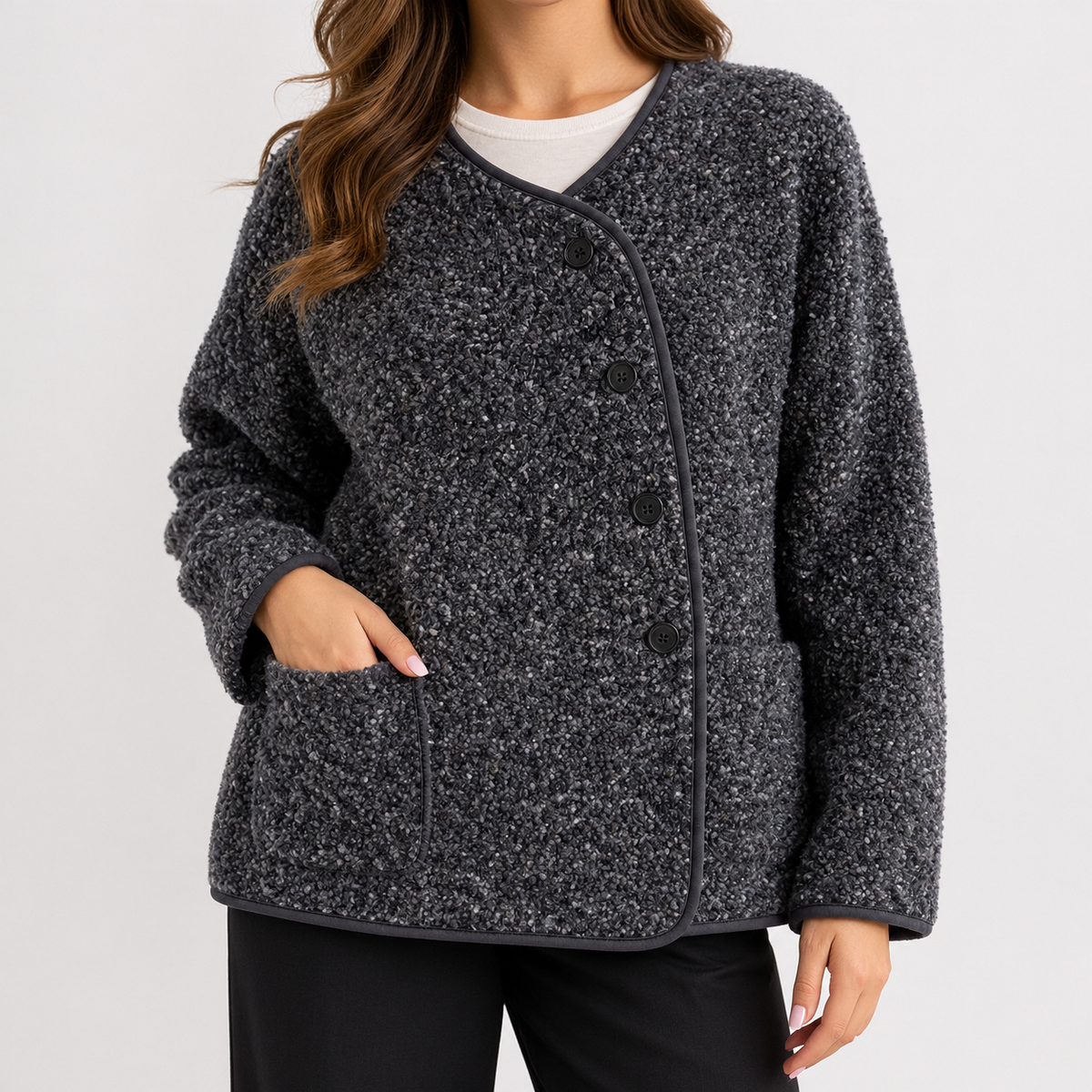Coline Textured Fleece Jacket - Blue Gray