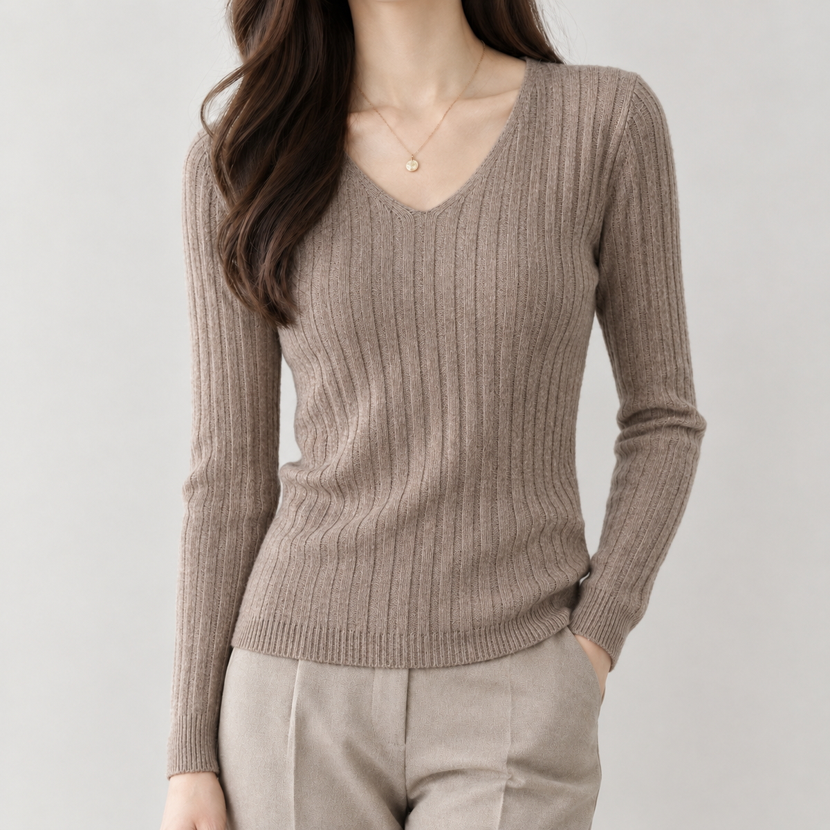 Aline V Neck Sweater - Camel