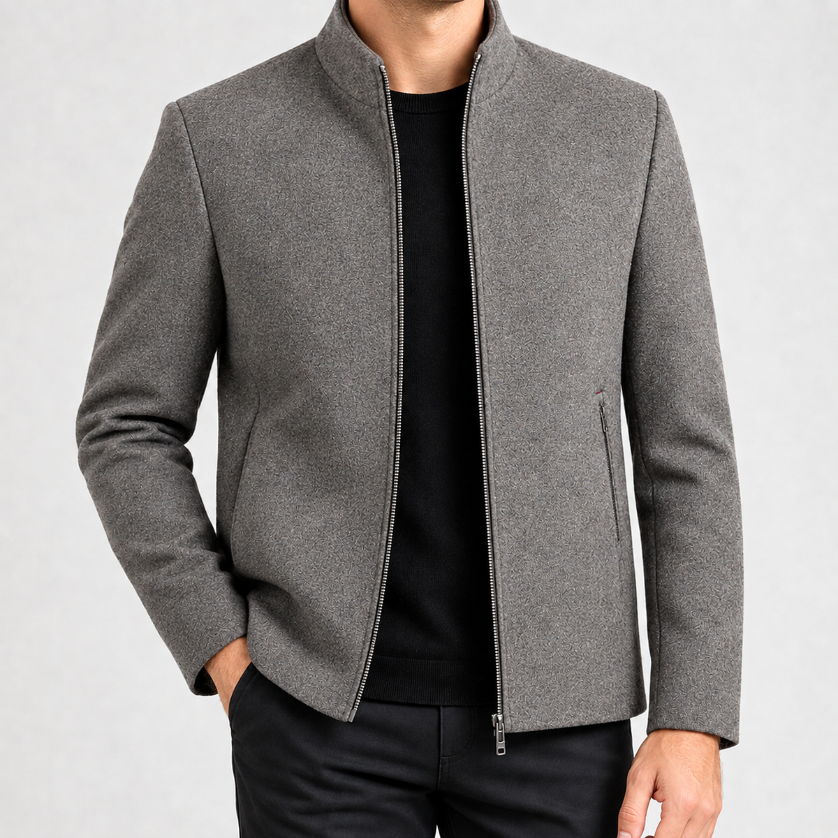 Maximus Cashmere Jacket - Khaki Stand Collar
