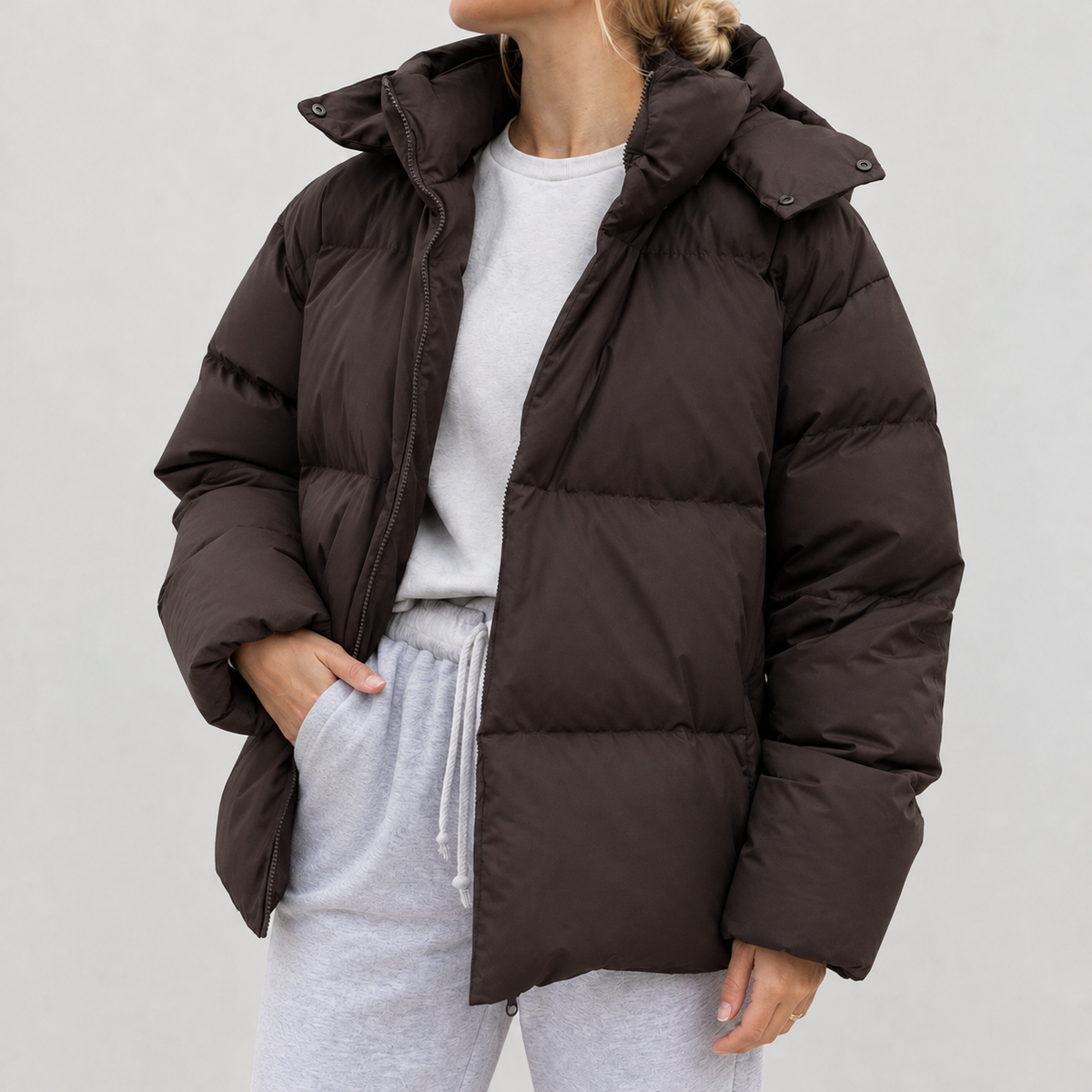 Lajla Hooded Puffer Jacket - Dark Brown