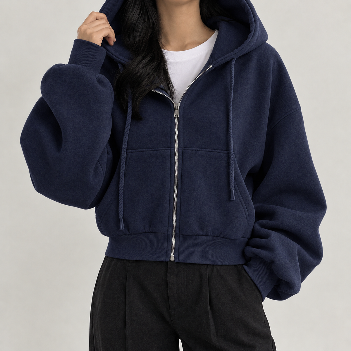 Dorotea Balloon Sleeve Hoodie - Navy Blue