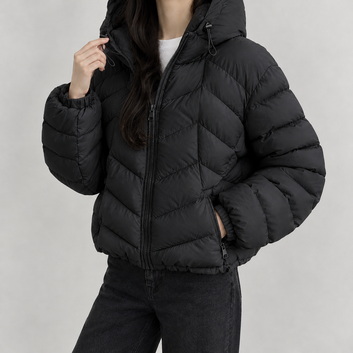 Kristiane Hooded Puffer Jacket - Black
