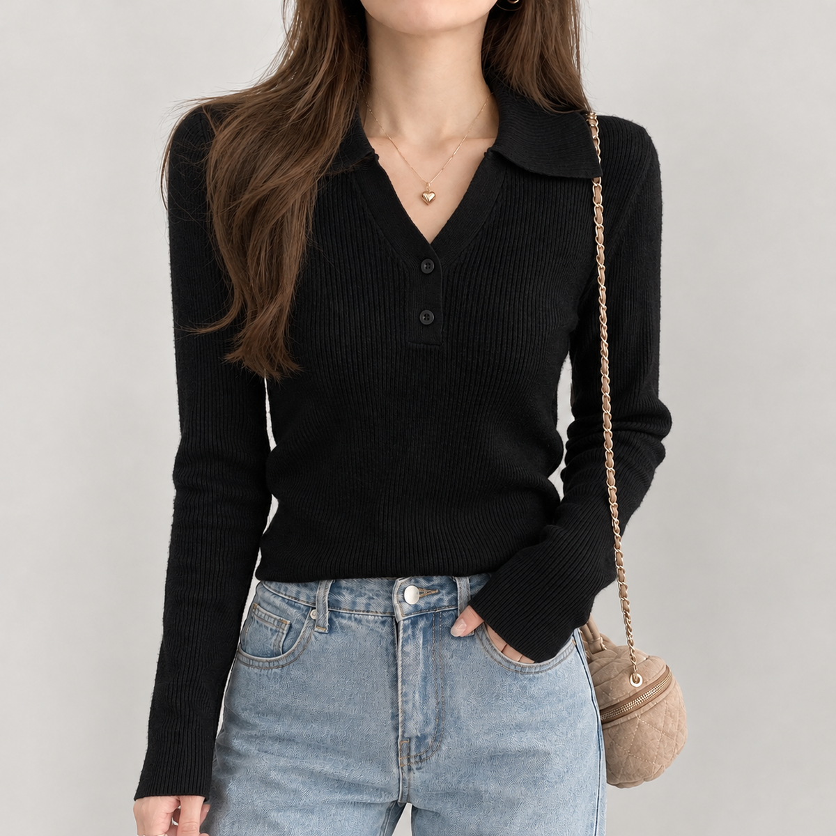 Antonietta Polo Collar Sweater - Black