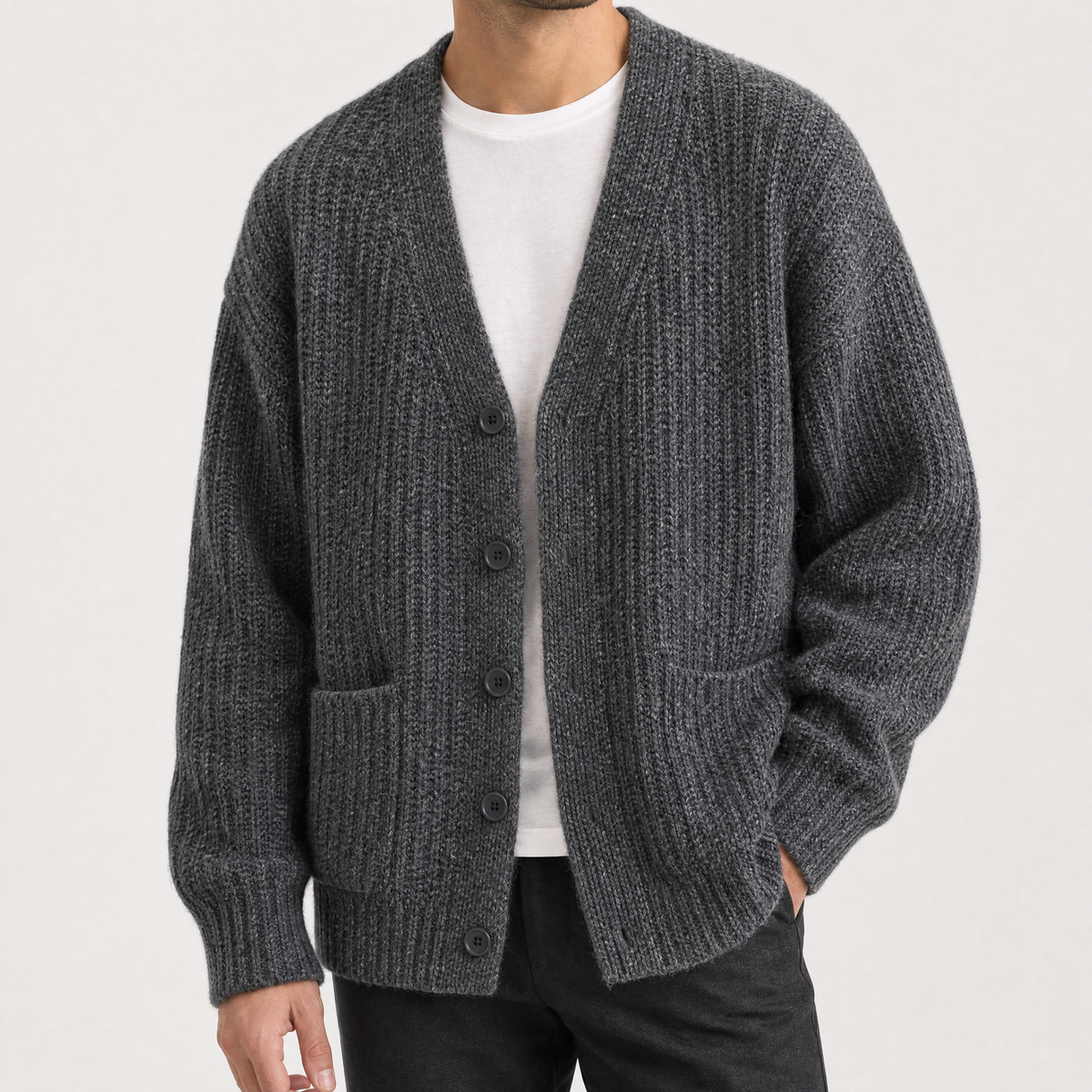 Nico Ribbed Cardigan - Dark Gray