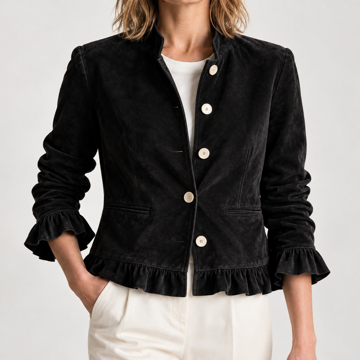 Ellinor Ruffle Hem Jacket - Brown