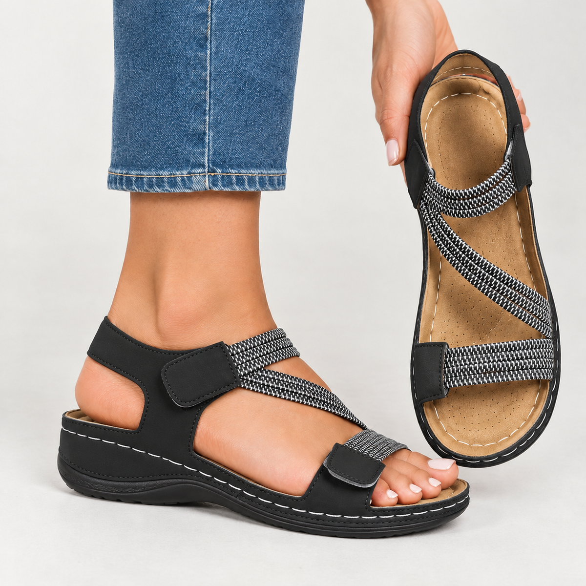 Victorine Strappy Wedge Sandals - Black