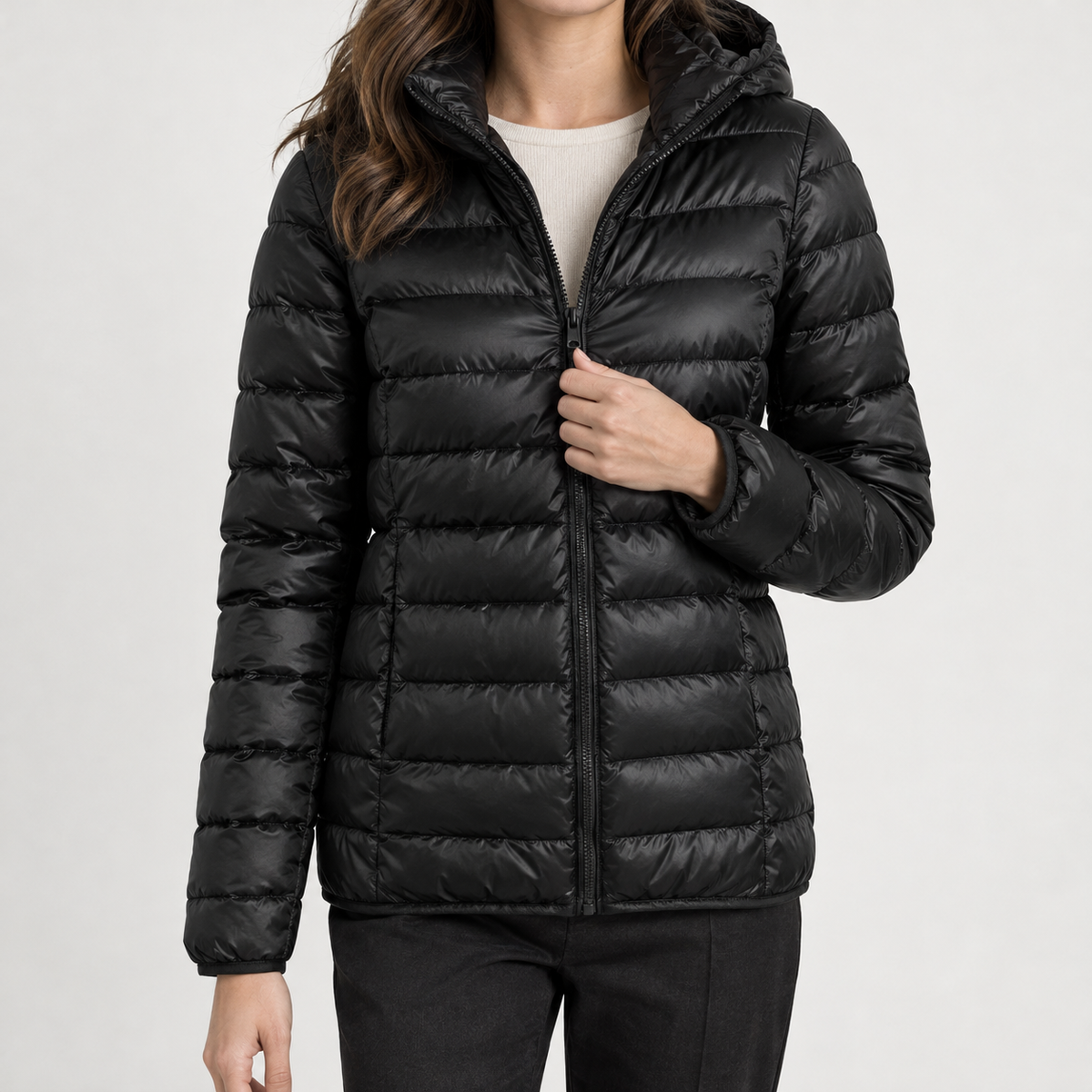 Louisa Hooded Puffer Jacket - Black