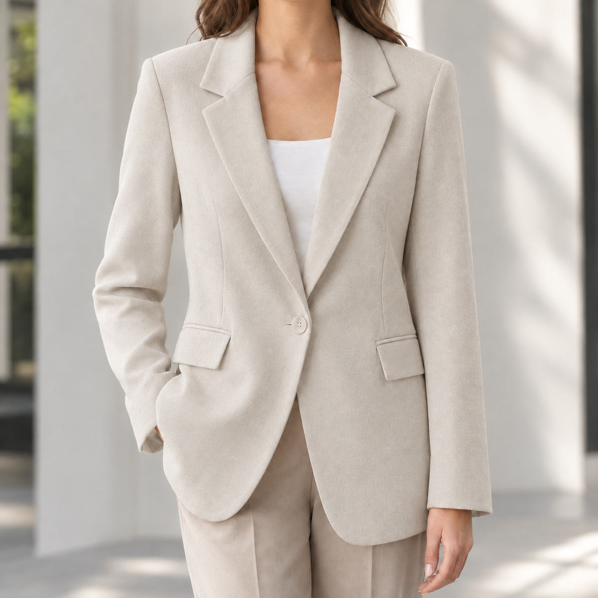 Grietje Notch Lapel Blazer - Beige
