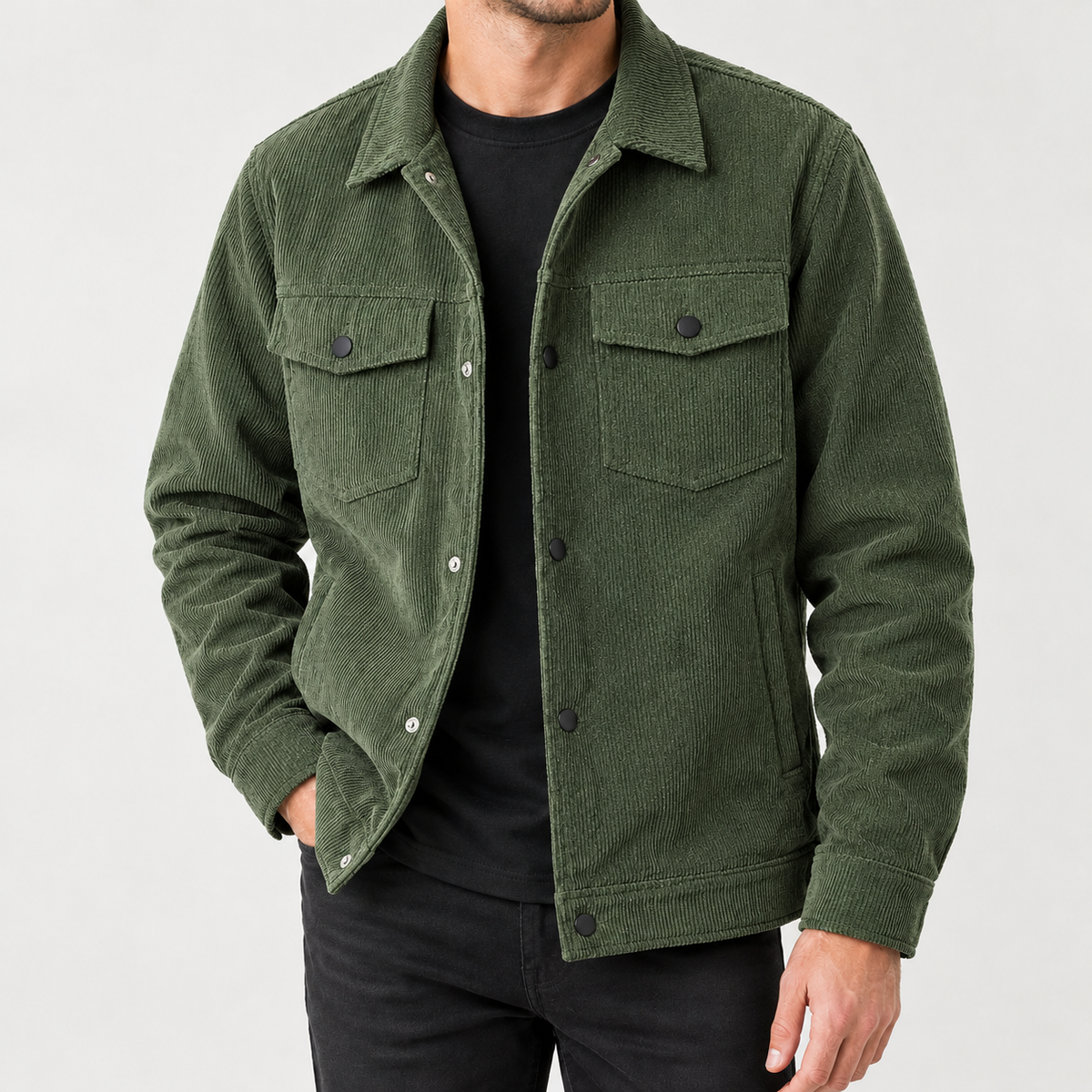 Yvan Corduroy Overshirt - Military Green