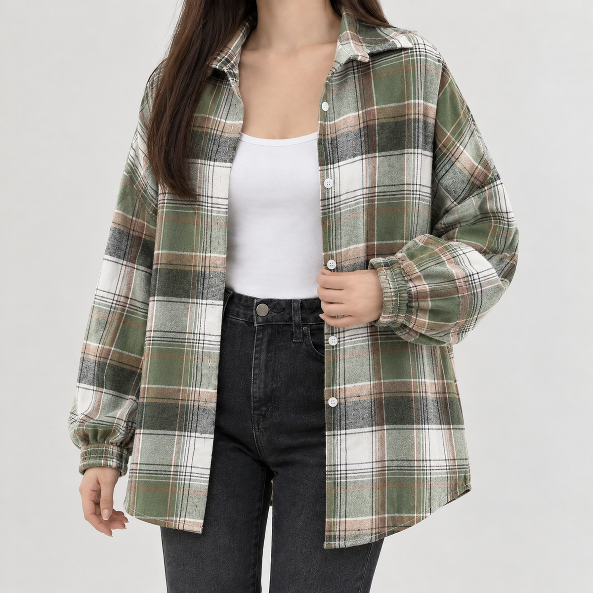 Charline Plaid Overshirt - Fruit Green Grid