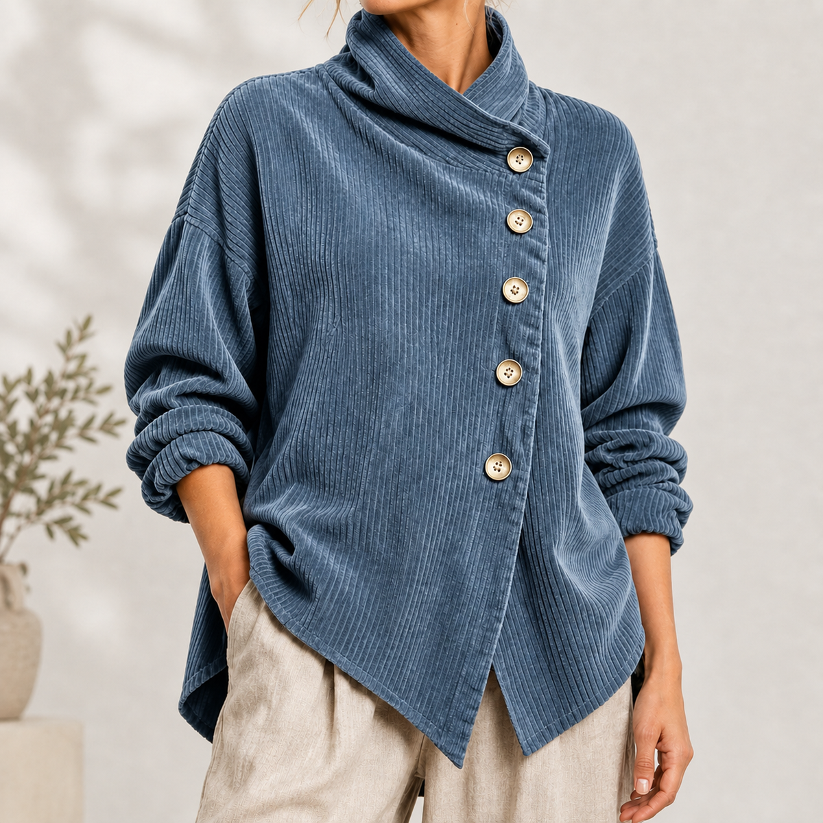 Talia Cowl Neck Top - Sea Blue