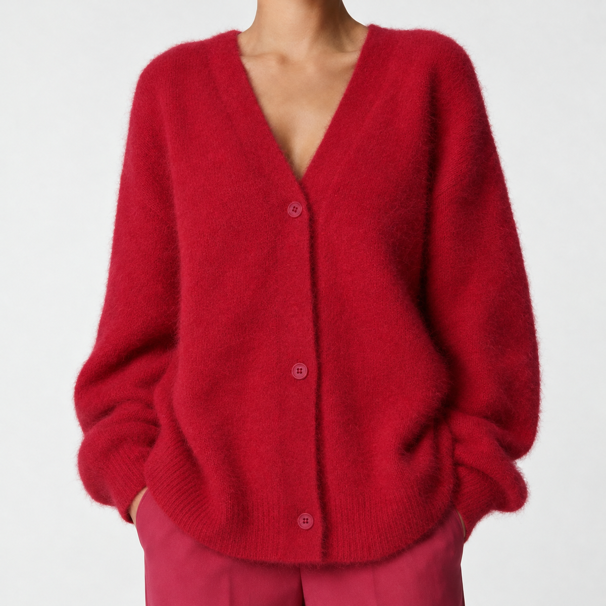 Armida V Neck Cardigan - Red
