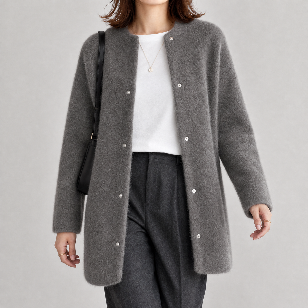 Valentina Brushed Cardigan - Dark Gray