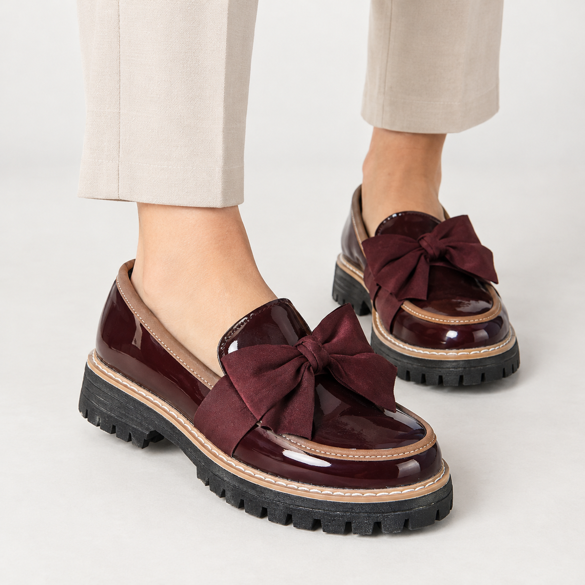 Cristina Bow Loafers - Brown