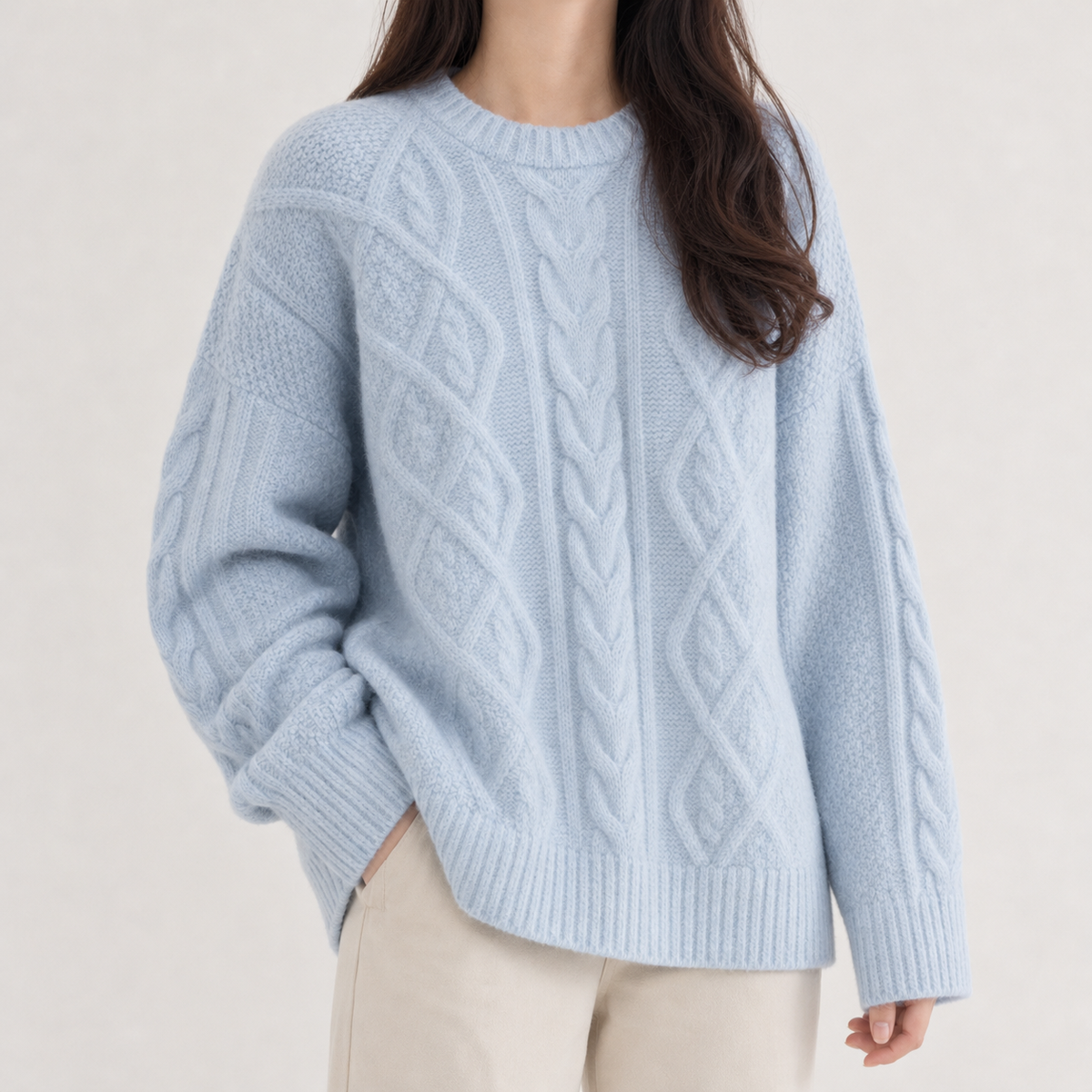 Madeleine Cable Knit Sweater - Light Blue