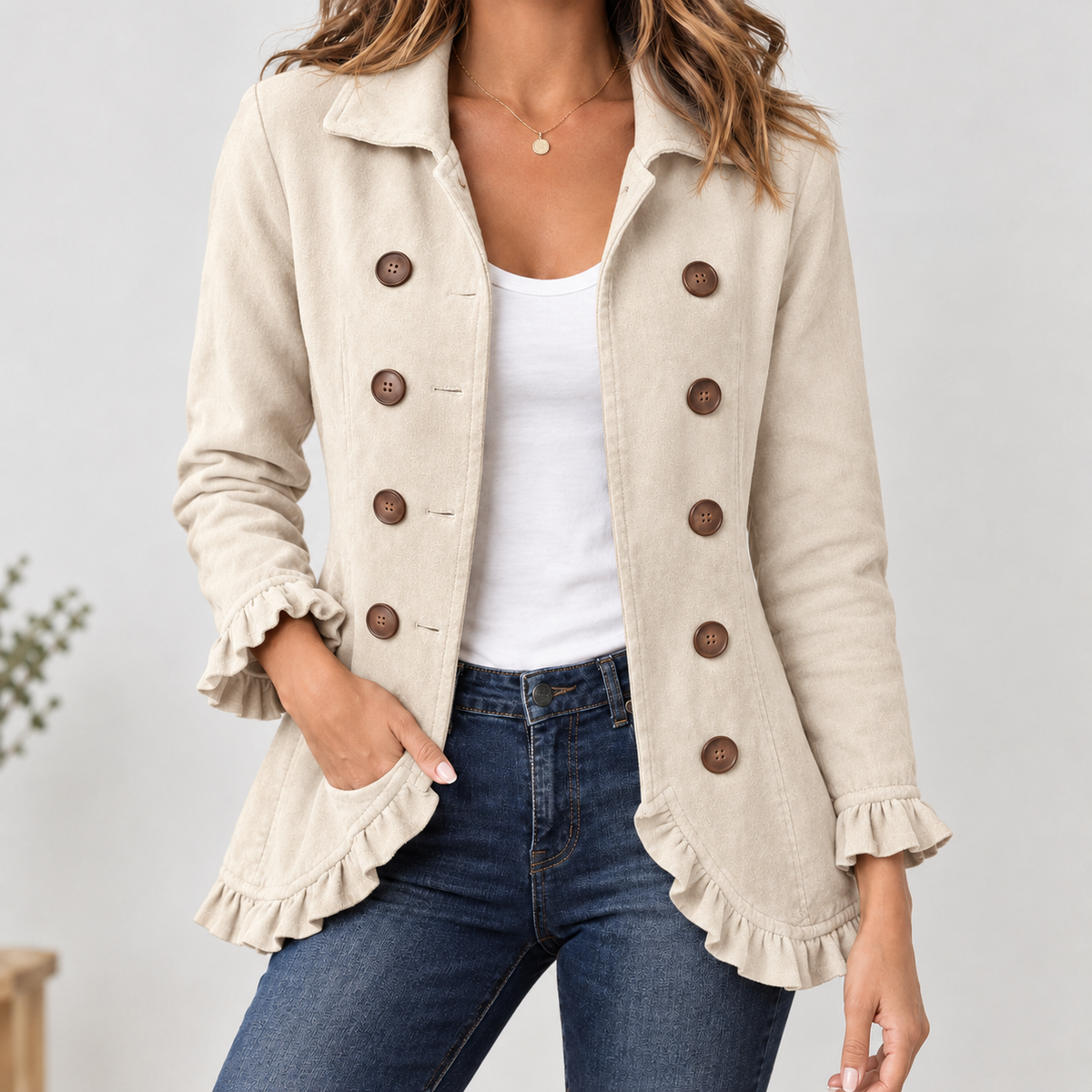 Alexandra Ruffle Trim Jacket - Apricot