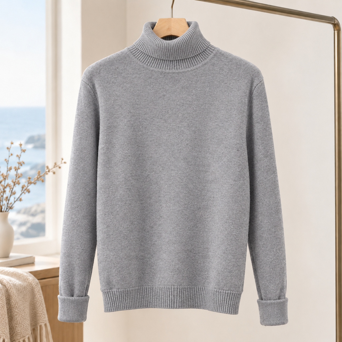 Emilio Turtleneck Sweater - Gray High Collar