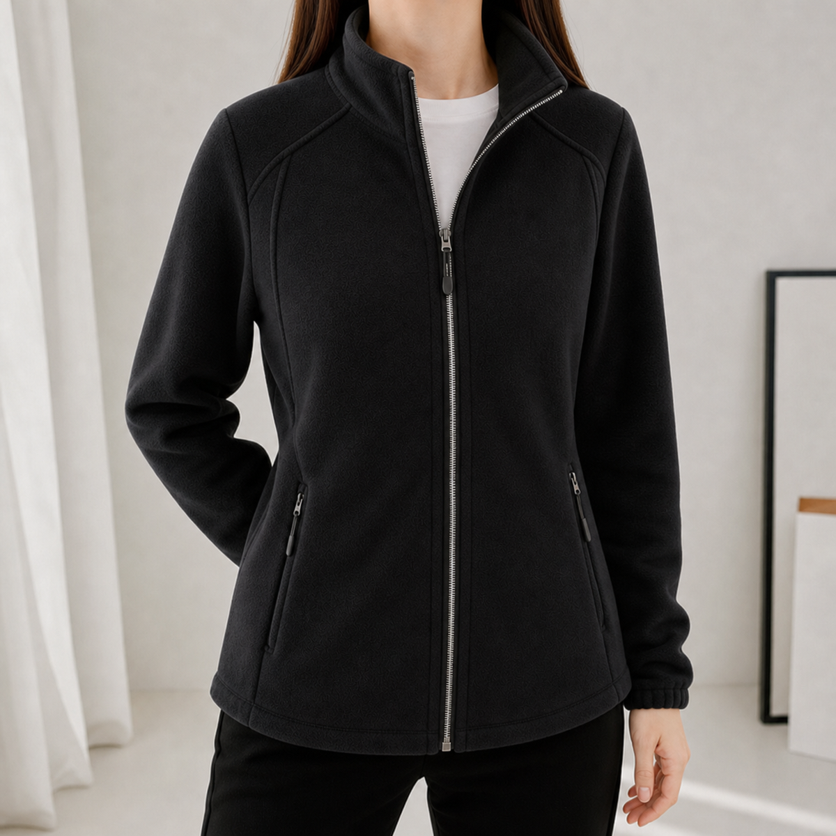 Noelle Stand Collar Fleece Jacket - Black