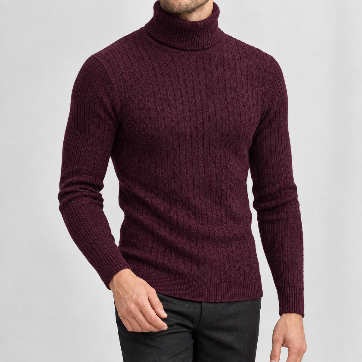 Thomas Cable Turtleneck - Wine Red