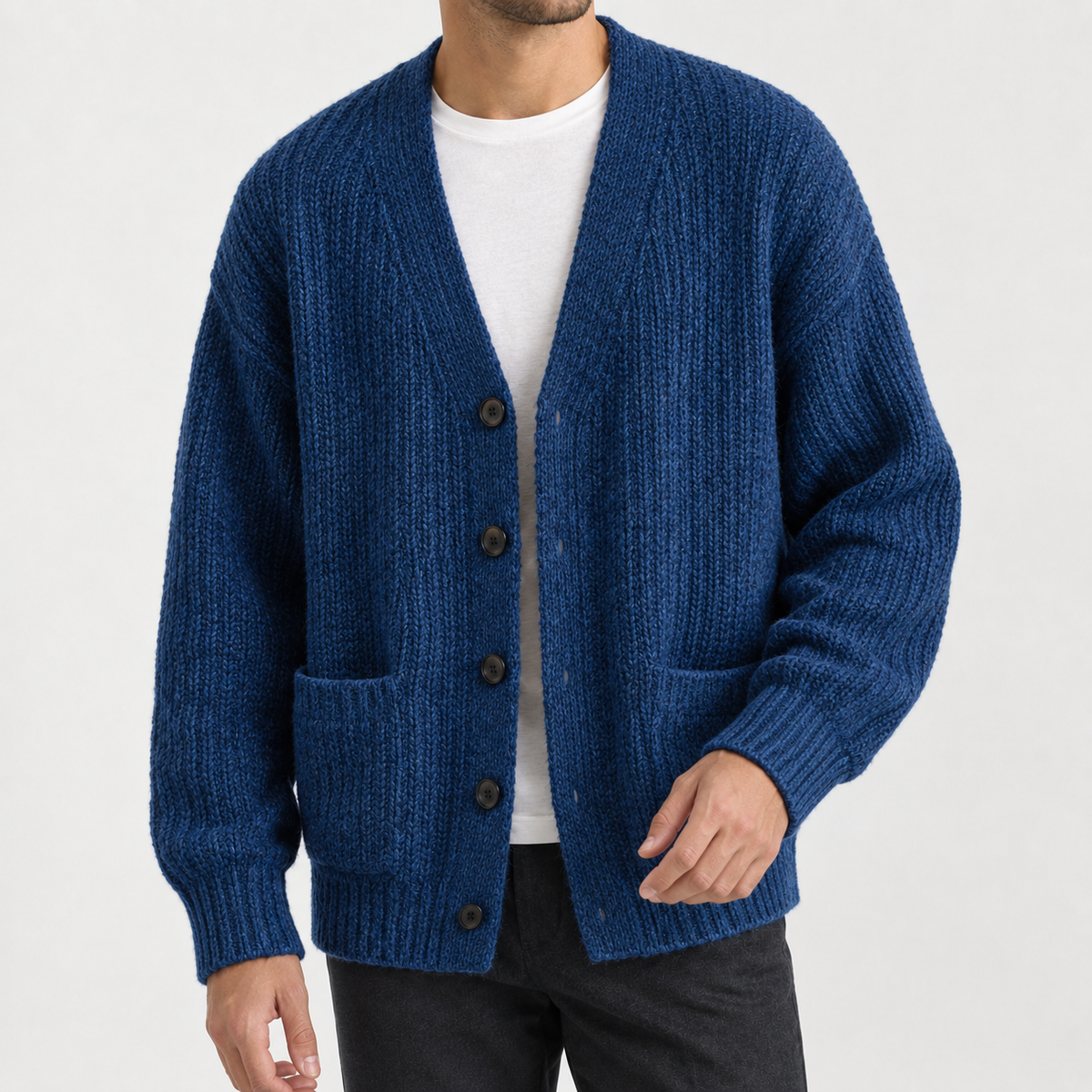 Nico Ribbed Cardigan - Navy Blue