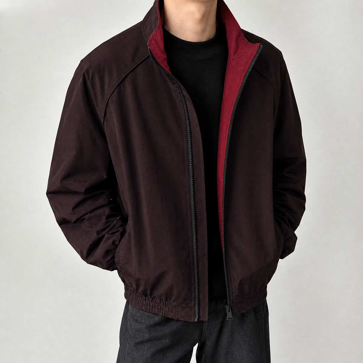Sullivan Stand Collar Jacket - Blackish Red