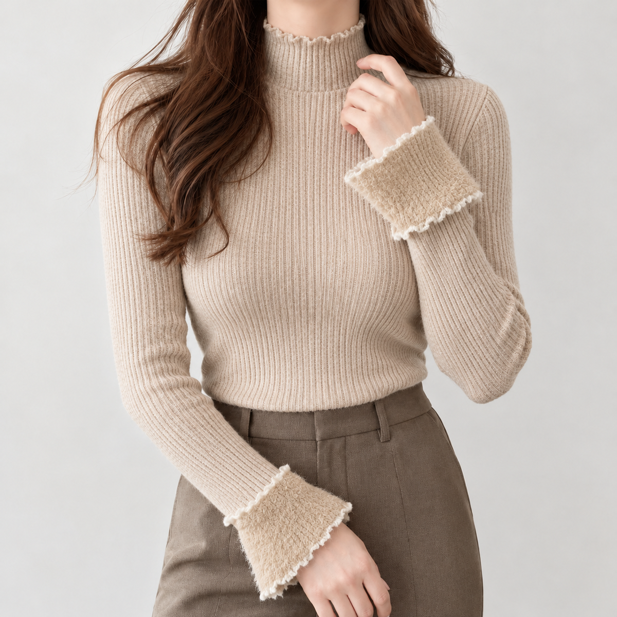Emmelie Ribbed Sweater - Khaki