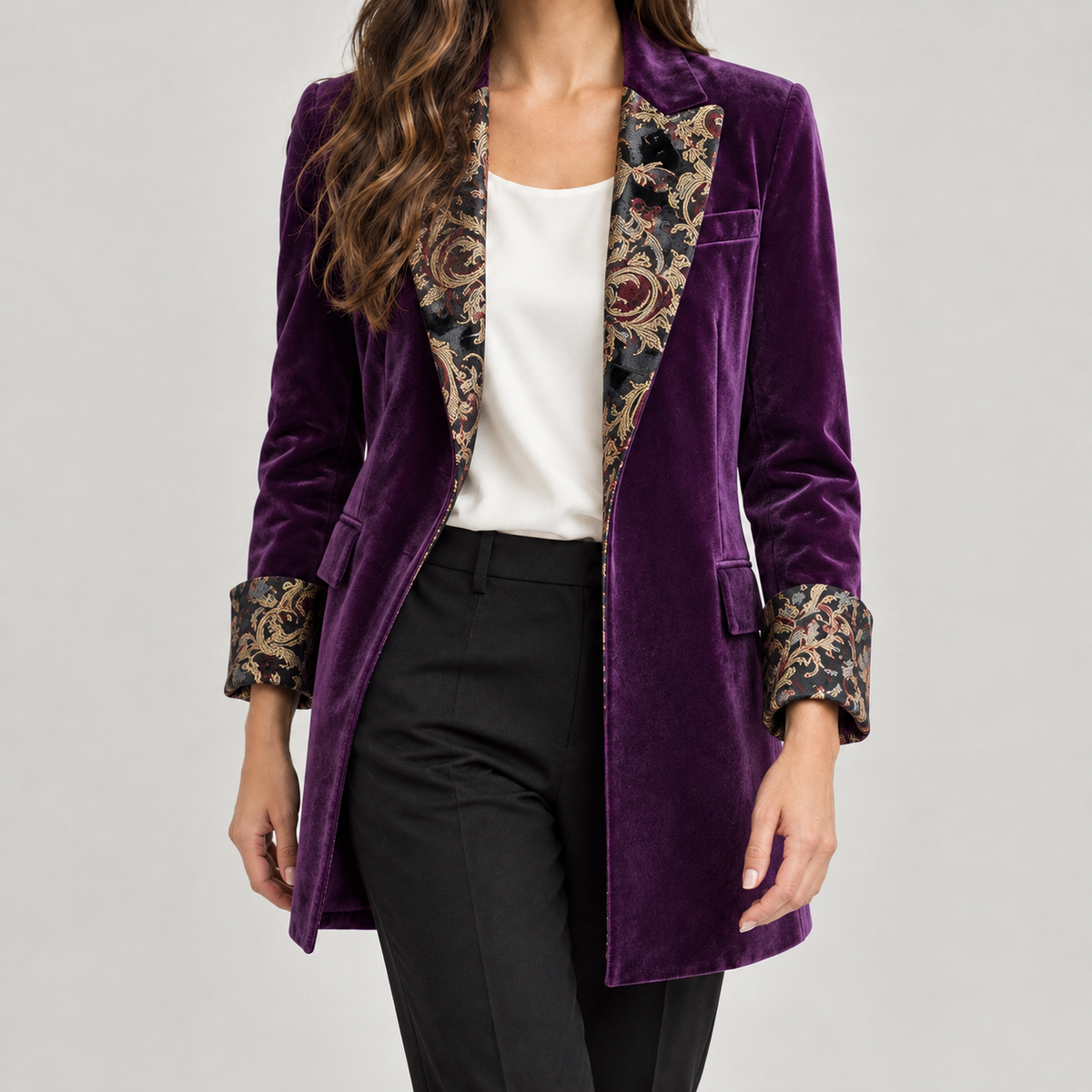 Cathrin Floral Lapel Blazer - Purple