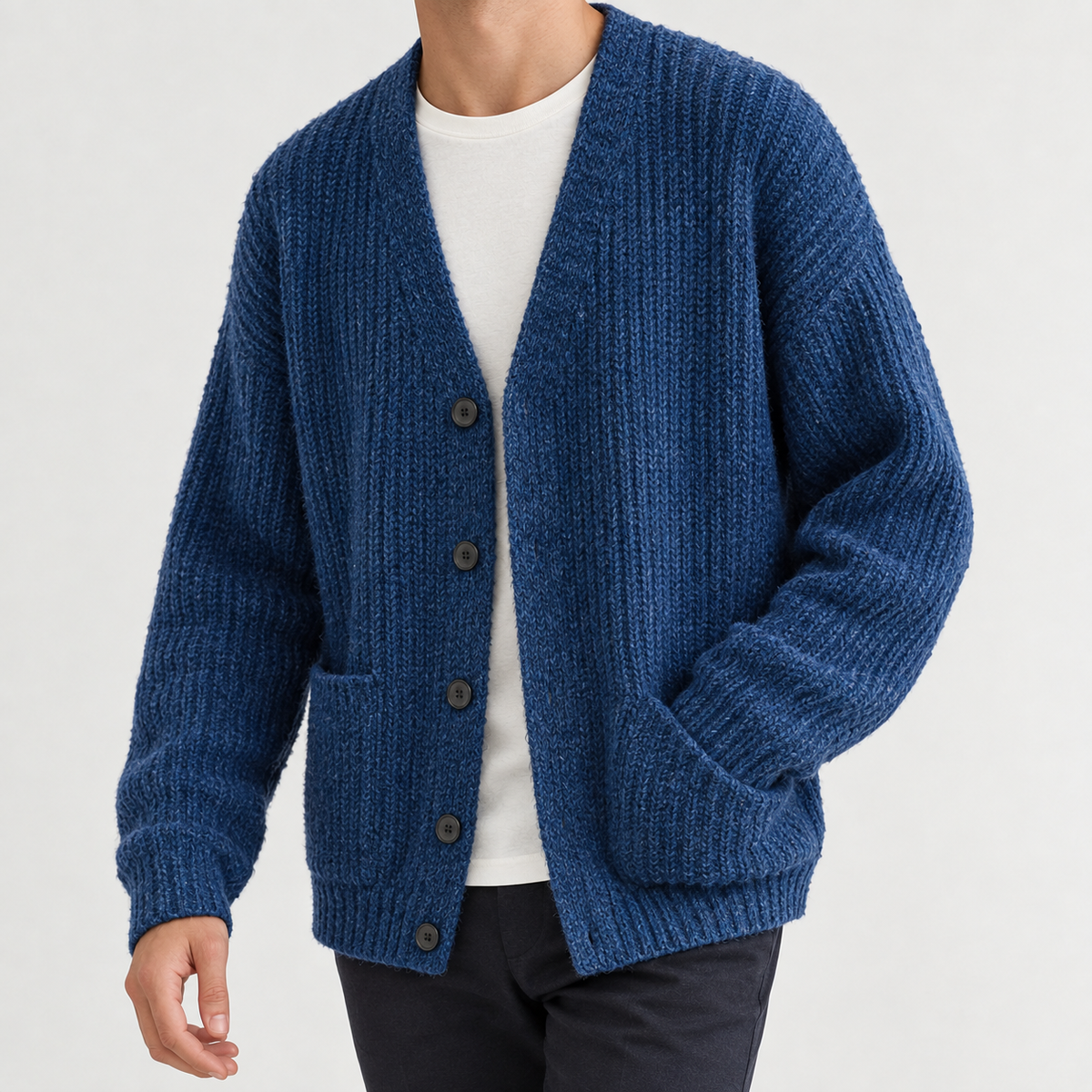 Nico Ribbed Cardigan - Navy Blue