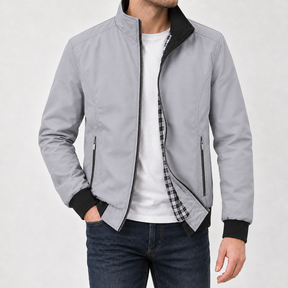 Ingimundur Stand Collar Jacket - Gray Black