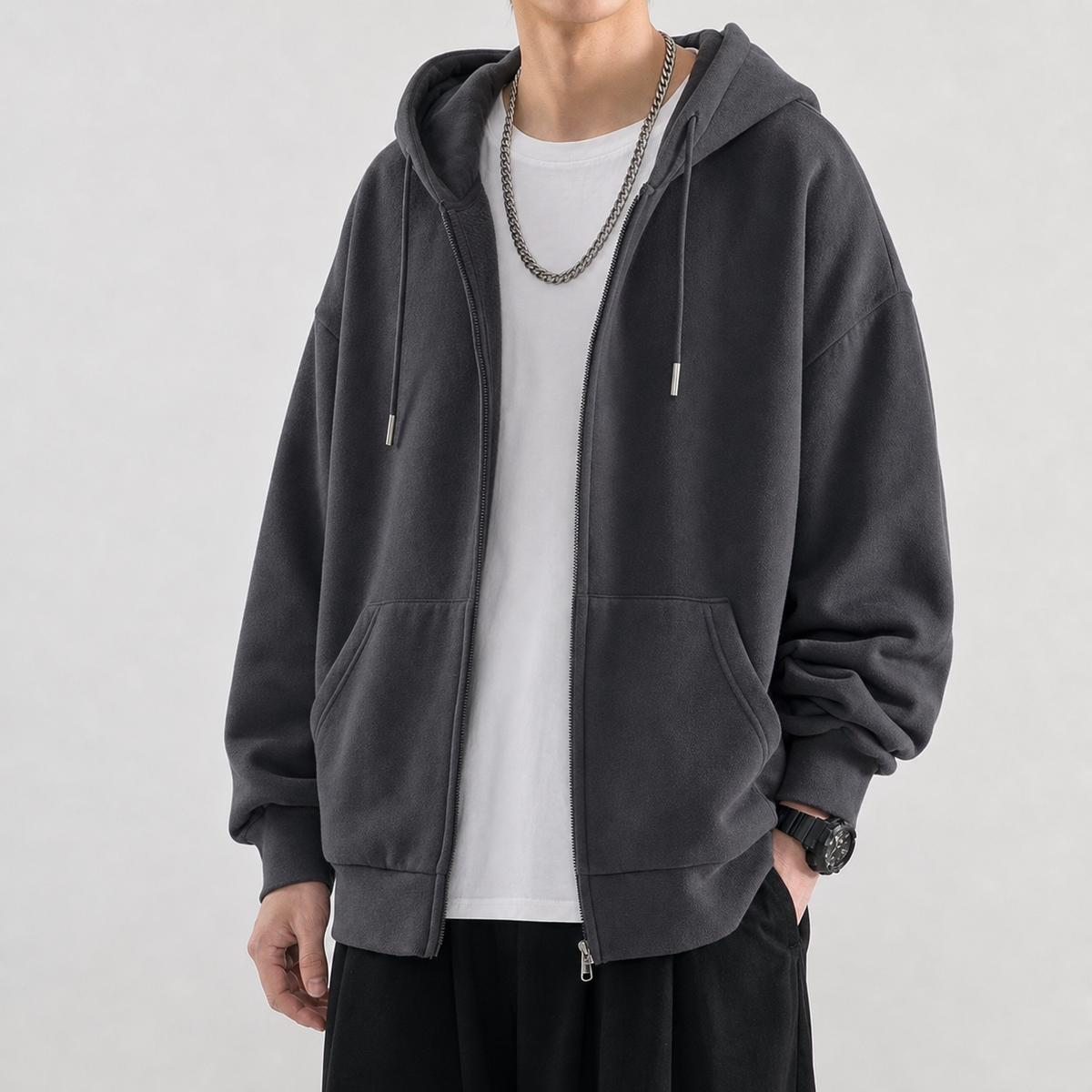 Gianluca Oversized Zip Jacket - Dark Gray