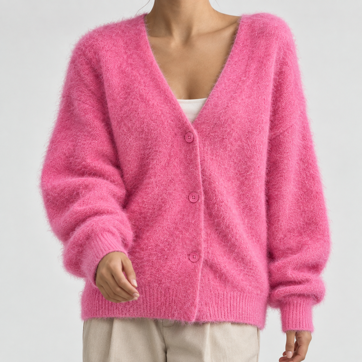 Bridget V-Neck Cardigan - Rose Red