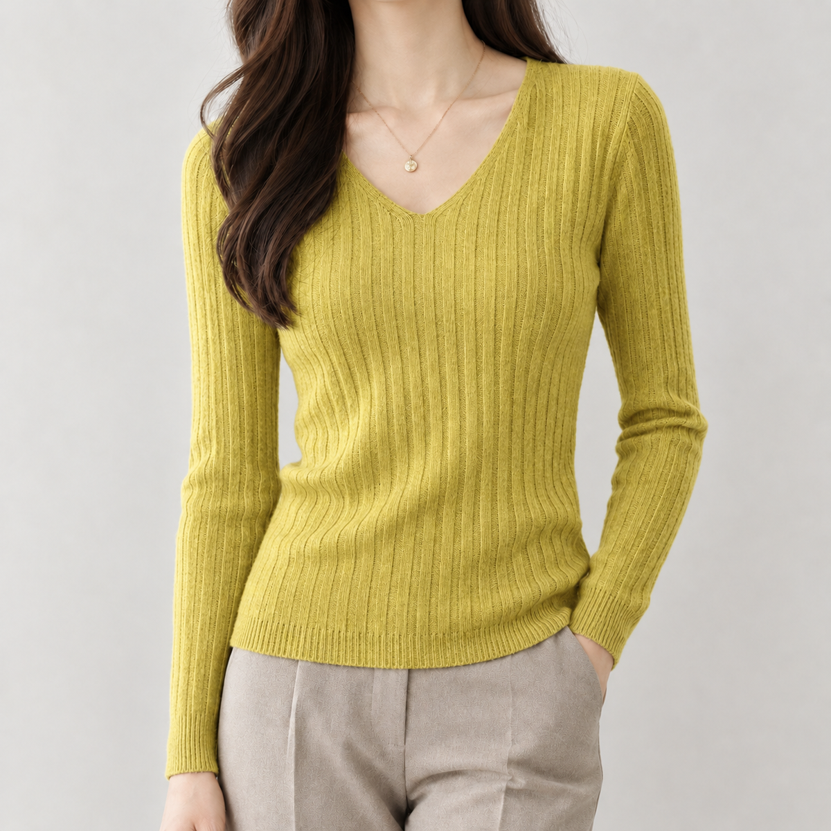 Aline V Neck Sweater - Leaf Yellow