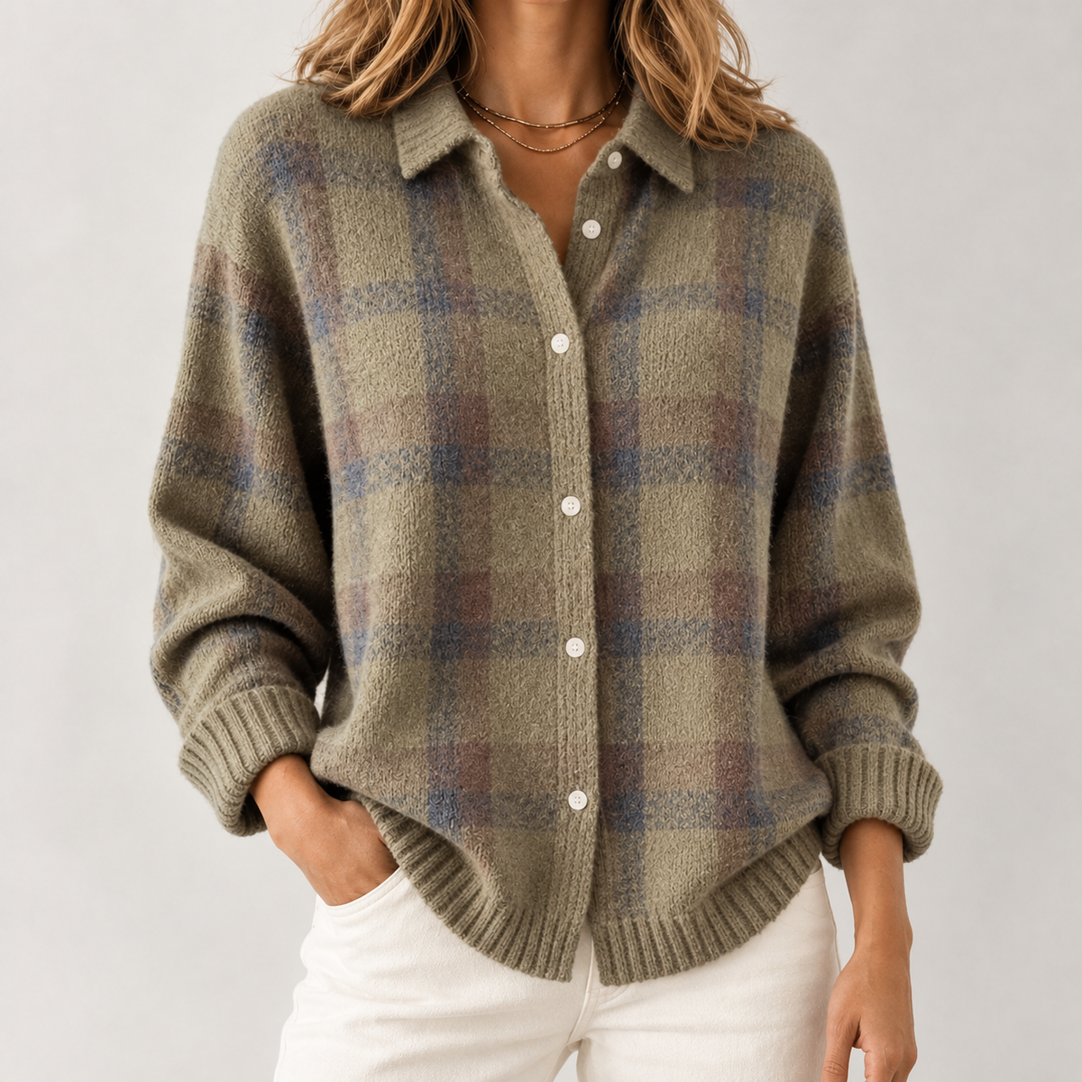Emmeli Plaid Sweater - Khaki