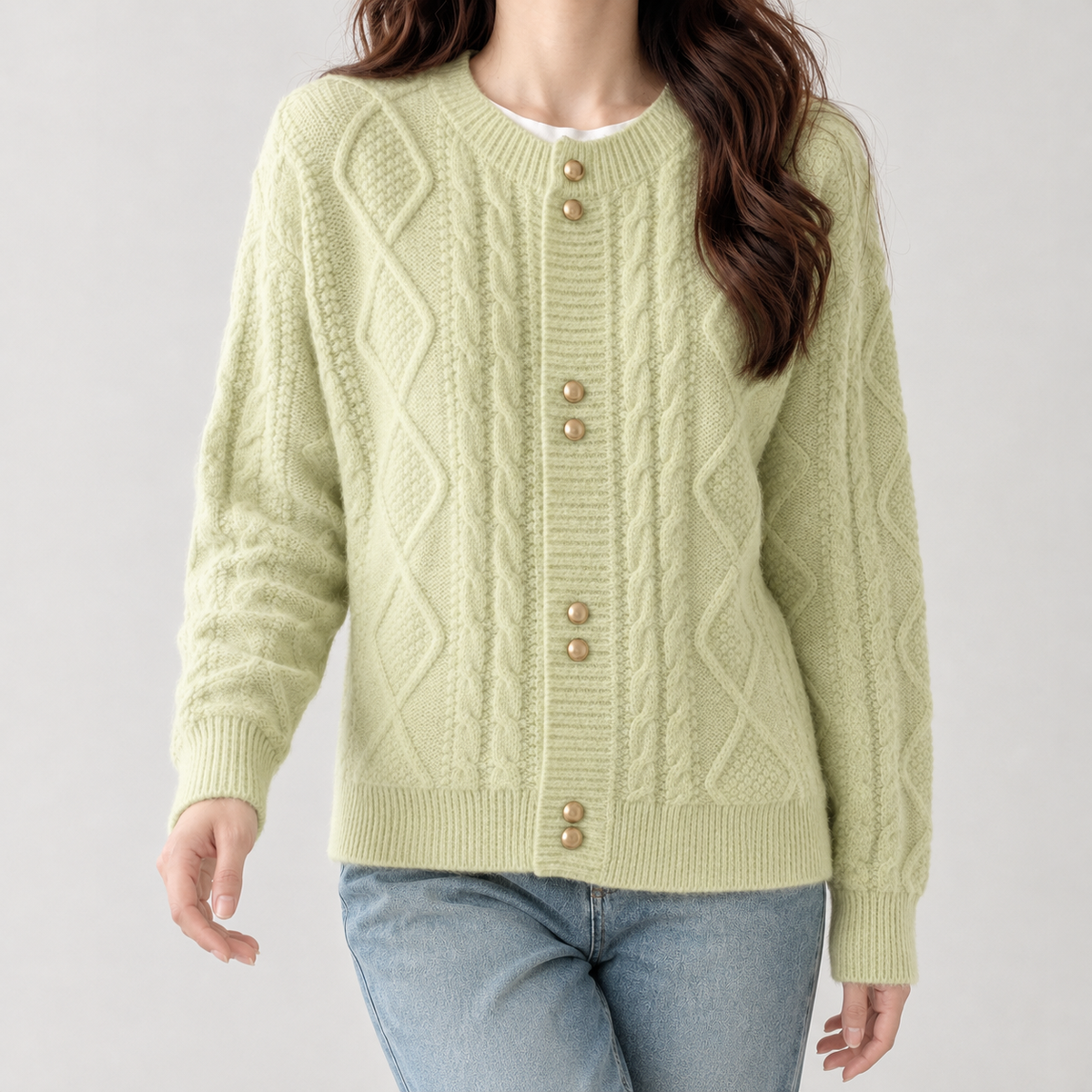 Bjarney Cable Knit Cardigan - Green