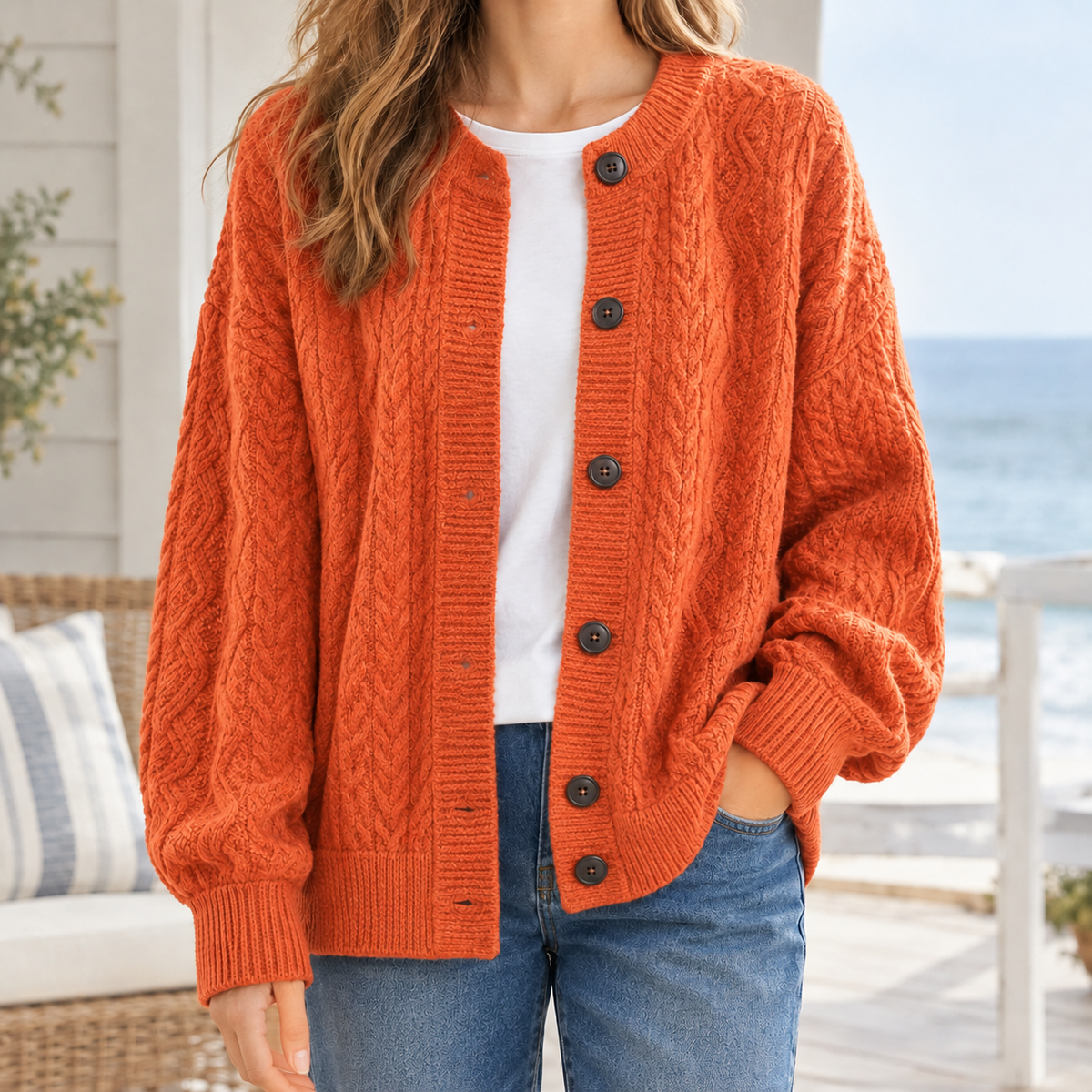 Althea Cable Knit Cardigan - Orange