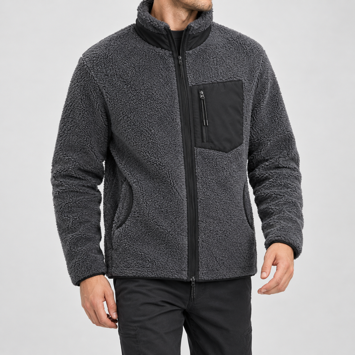 Jean Stand Collar Jacket - Dark Gray