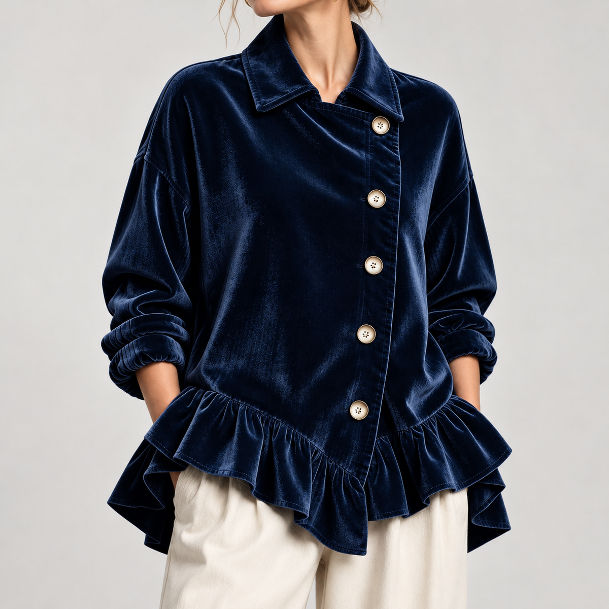 Fredrika Velvet Ruffle Jacket - Blue