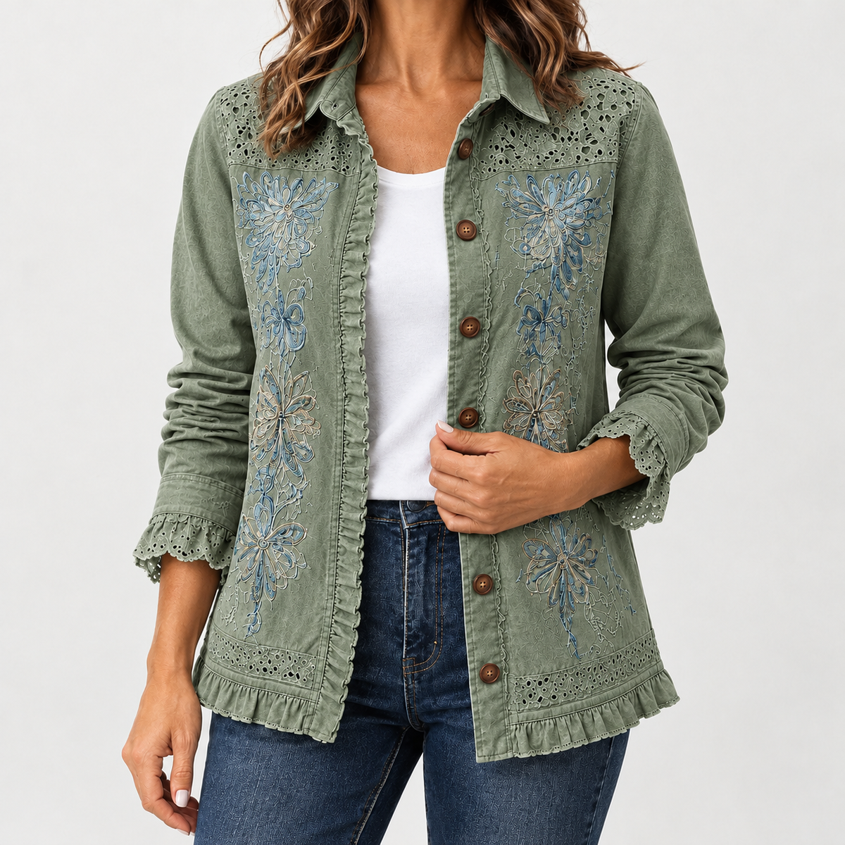 Bella Embroidered Jacket - Green