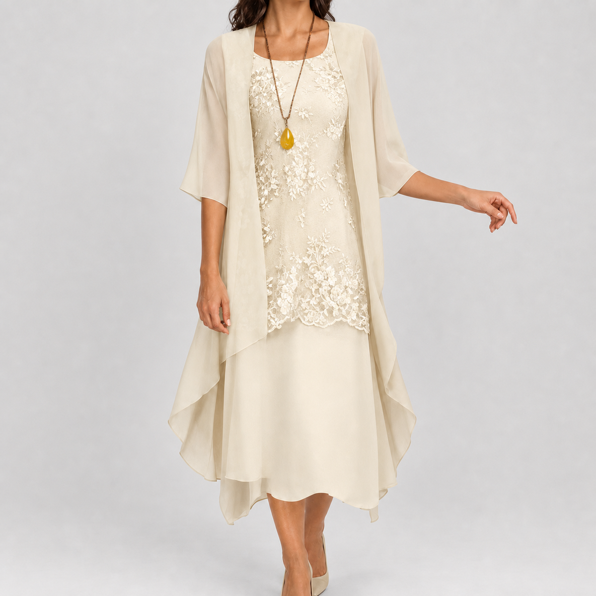 Rhea Layered Dress Set - Cream