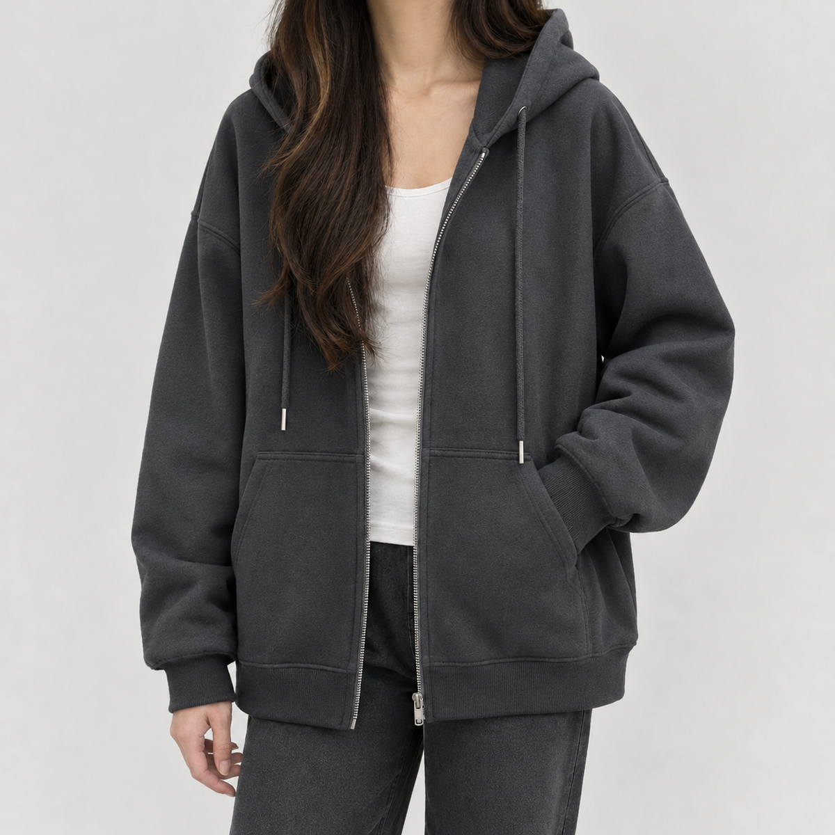 Elsebeth Oversized Zip Hoodie - Dark Gray