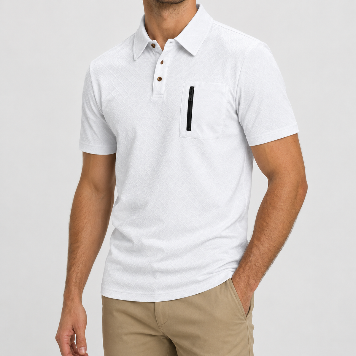 Frans Zip Pocket Polo - White