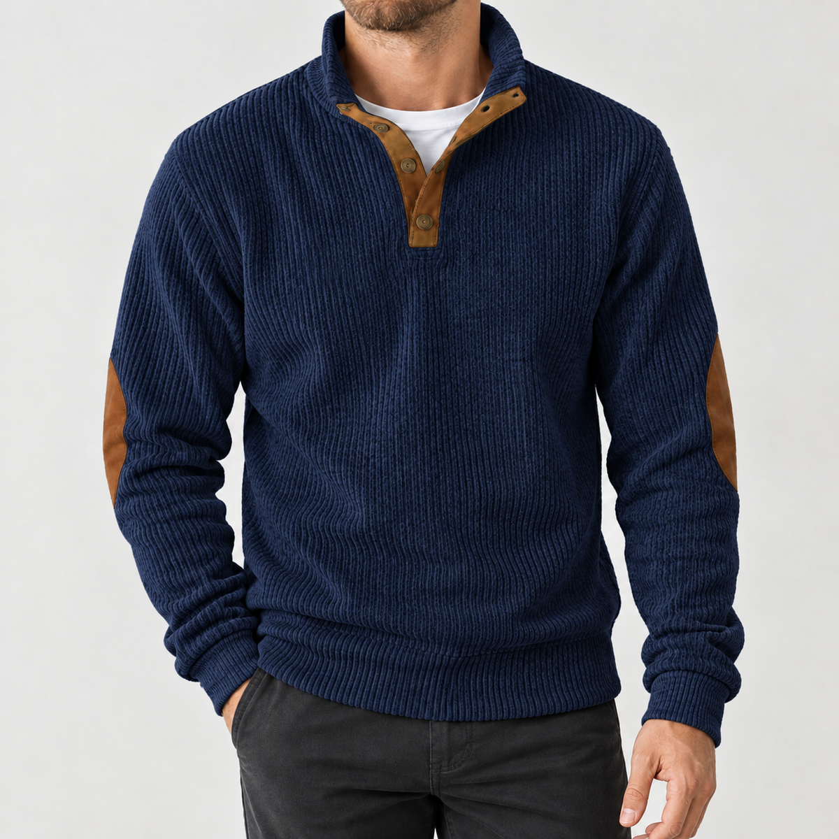 Beat Ribbed Pullover Jacket - Navy Blue