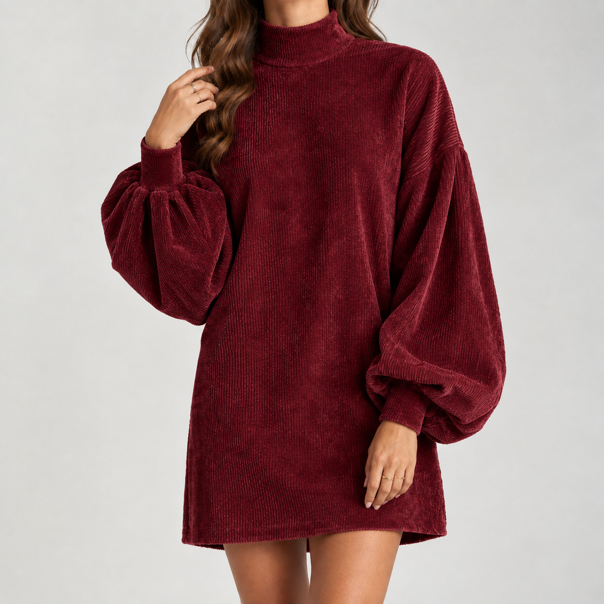 Shannon Balloon Sleeve Dress - Wine Red