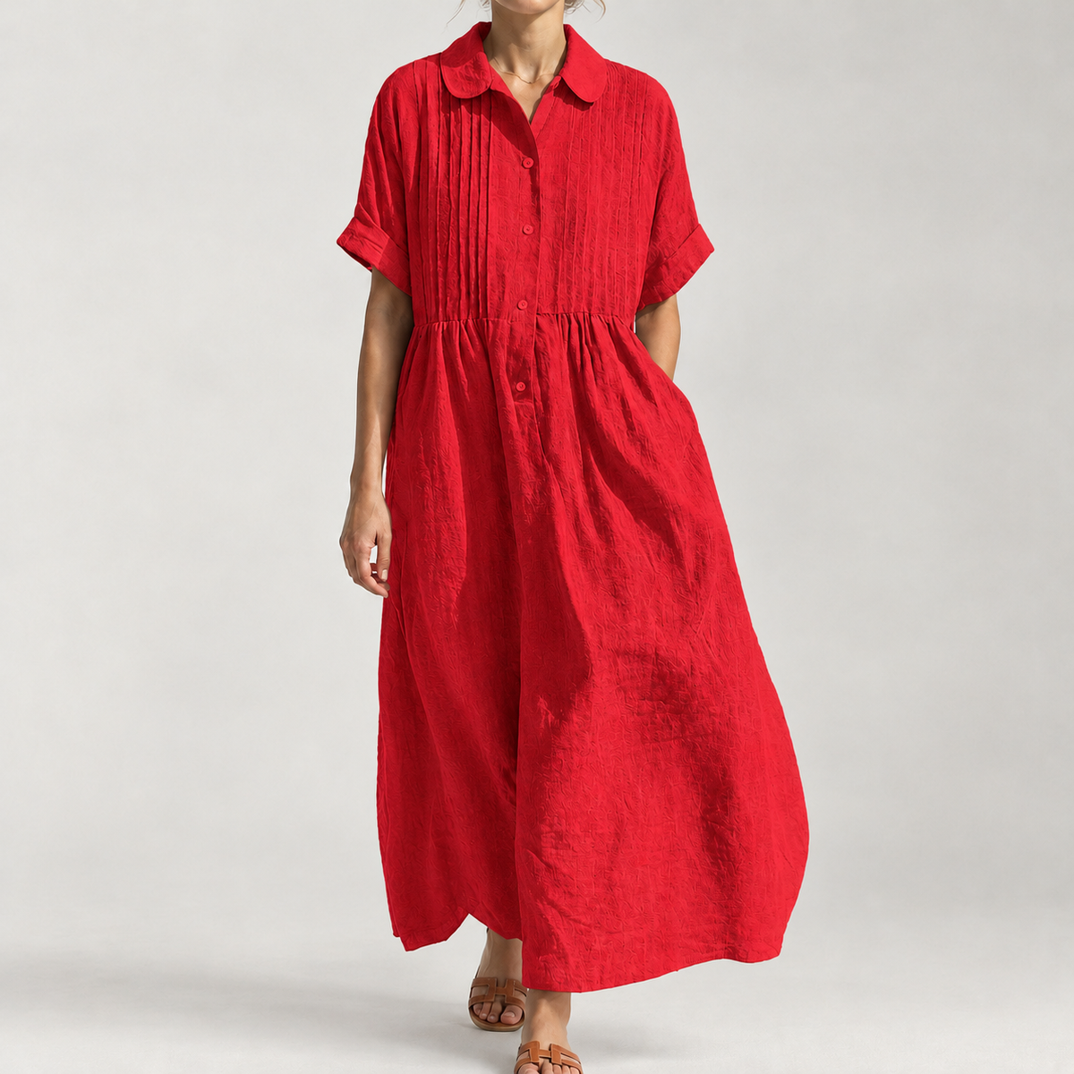 Cremilde Pintuck Maxi Dress - Red
